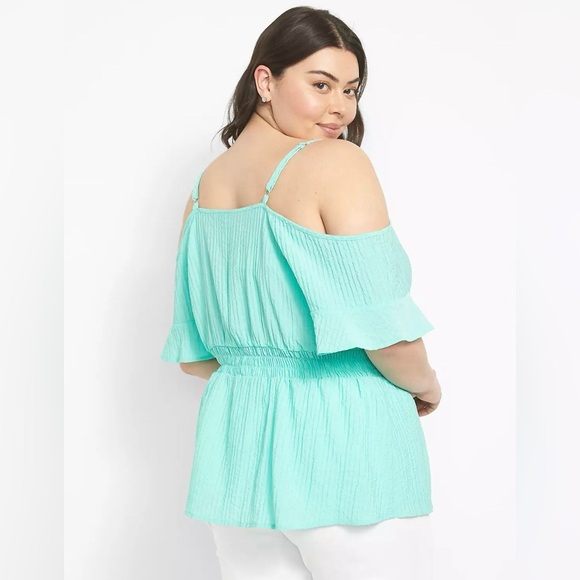 Lane Bryant Aqua Cold Shoulder Blouse - Picture 9 of 9